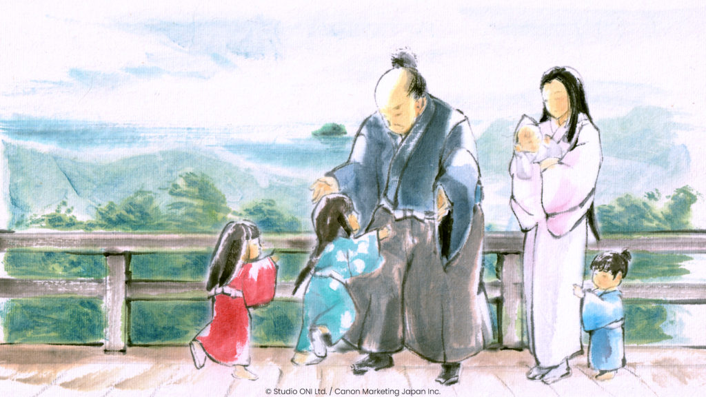 NHK大河ドラマ「豊臣兄弟！」サテライト展示用 水墨画アニメ『浅井長政とその家族の逸話』（スタジオ鬼）